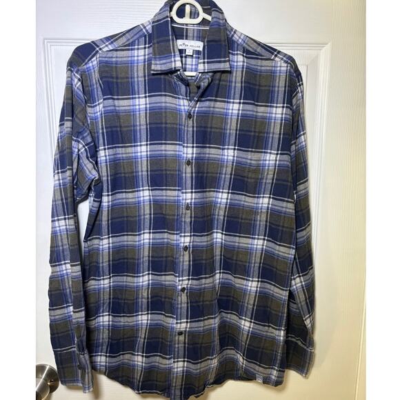 Peter Millar Men's blue/white Flannel shirt size Small - Picture 1 of 8